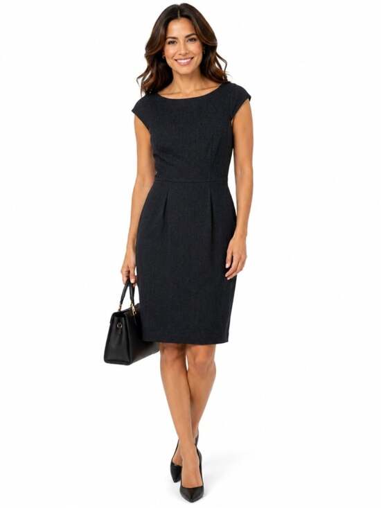Pim + Larkin Dresses & Skirts - Anthropologie PIM + LARKIN Grey Wool Dress Small Fit and Flare Cap Sleeve MIDI